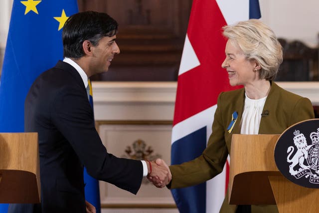 <p>Rishi Sunak struck post-Brexit deal  with EU’s Ursula von der Leyen </p>
