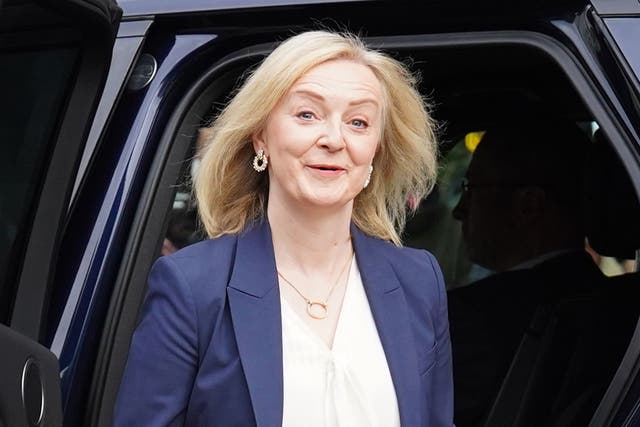 <p>Liz Truss arrives at the Conservative Party annual conference at the Manchester Central convention complex (Stefan Rousseau/PA)</p>