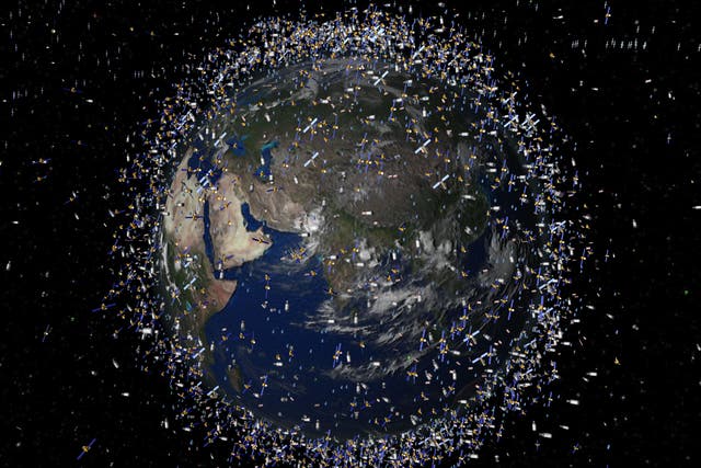 <p>This computer-generated image released by the European Space Agency (ESA) on April 15, 2008 shows trackable objects in Low Earth Orbit (LOE) around Earth</p>
