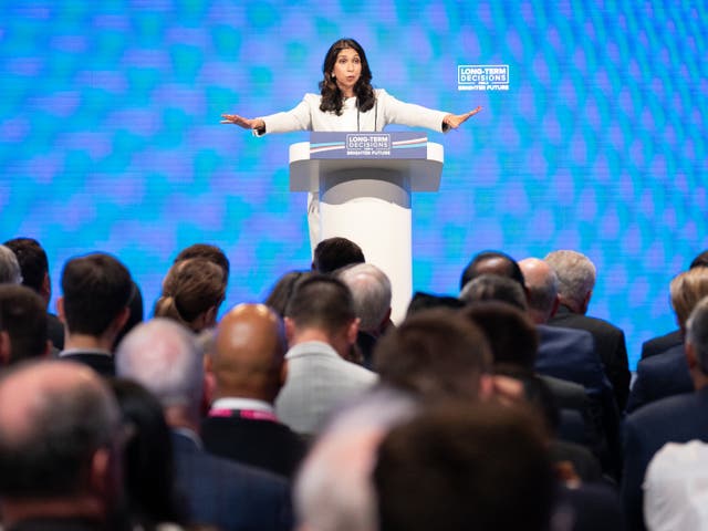 <p>Suella Braverman delivers her keynote speech at Manchester on Tuesday </p>
